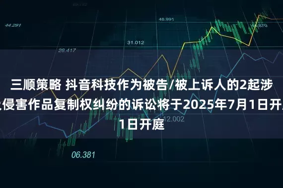 三顺策略 抖音科技作为被告/被上诉人的2起涉及侵害作品复制权纠纷的诉讼将于2025年7月1日开庭